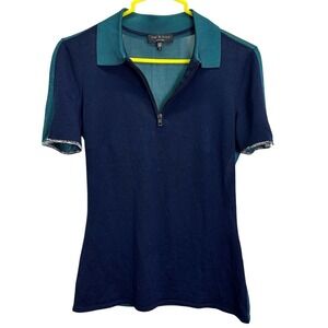 Rag & Bone Womens Colorblock Polo Knit Shirt Sweater XXS Navy Blue Green Zip